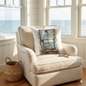 Seaside Window View Watercolor Coastal Scene クッション