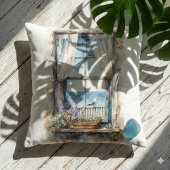 Seaside Window View Watercolor Coastal Scene クッション