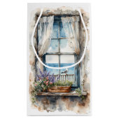 Seaside Window View Watercolor Coastal Scene スモールペーパーバッグ (裏面)