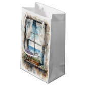 Seaside Window View Watercolor Coastal Scene スモールペーパーバッグ (裏面アングル)
