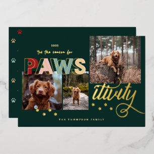 Season For PawsitivityおもしろいPet 3フォトコラージュ 箔シーズンカード