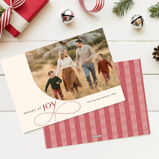 Season of Joy Family Christmas Photo Red Bow シーズンカード