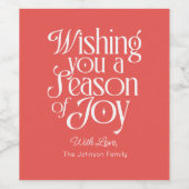 Season of Joy Holiday Wine Label Personalized ワインラベル (シングルラベル)