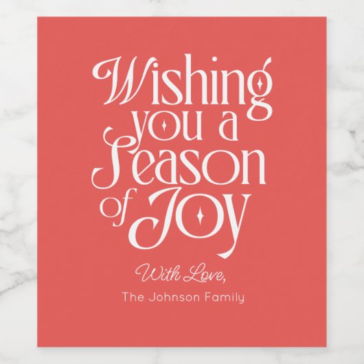 Season of Joy Holiday Wine Label Personalized ワインラベル (シングルラベル)