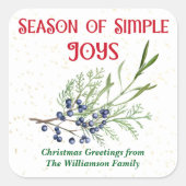 Season of Simple Joys Blue Juniper Christmas スクエアシール (正面)
