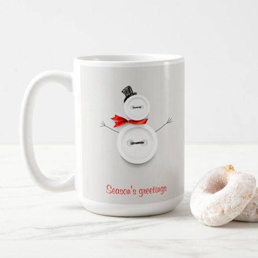 Season’s Greetings Button Snowman Holiday Mug コーヒーマグカップ (ドーナツ)