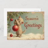 Season’s Greetings Kitten Postcard – Add Your Text シーズンポストカード (正面/裏面)