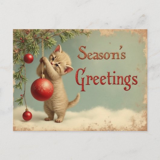Season’s Greetings Kitten Postcard – Add Your Text シーズンポストカード (正面)