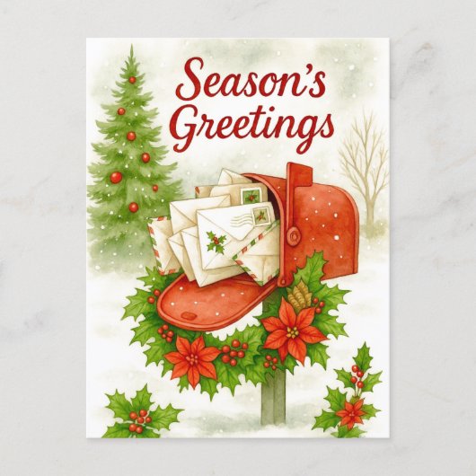 Season’s Greetings Mailbox Christmas Postcard シーズンポストカード (正面)