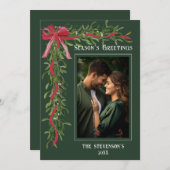 Season’s Greetings Mistletoe Photo Christmas シーズンカード (正面/裏面)