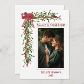 Season’s Greetings Mistletoe Red Photo Christmas シーズンカード (正面/裏面)