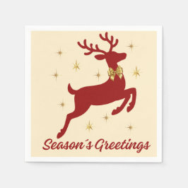 Season’s Greetings Red Reindeer Paper Napkin スタンダードカクテルナプキン