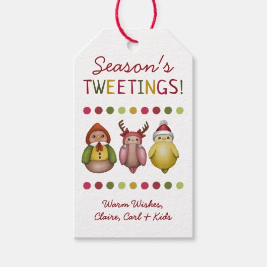 Season’s Tweetings - かわいいファンタジーバードホリデー ギフトタグ (正面)
