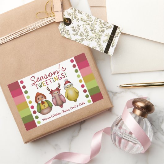 Season’s Tweetings - Cute Whimsical Bird Holiday  長方形シール (ギフト)