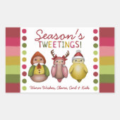 Season’s Tweetings - Cute Whimsical Bird Holiday  長方形シール (正面)