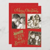 Season to Sparkleクリスマスグリッターカスタム3枚の写真 シーズンカード (正面/裏面)