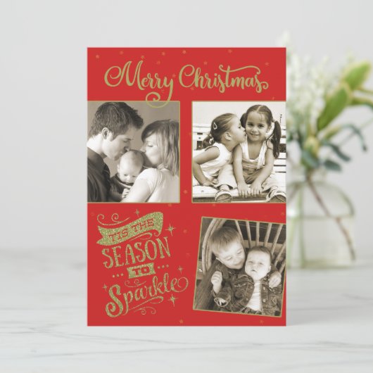 Season to Sparkleクリスマスグリッターカスタム3枚の写真 シーズンカード (スタンド正面)