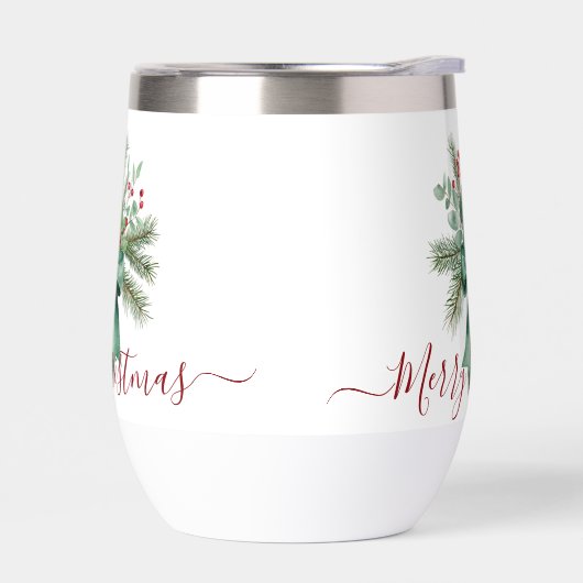 Seasonal Greenery with Red Script Holiday Message (左面)