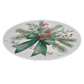 Seasonal Greenery with Red Script Holiday Message カッティングボード (角)