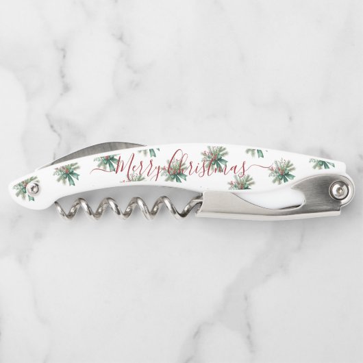 Seasonal Greenery with Red Script Holiday Message ソムリエナイフ (裏面)