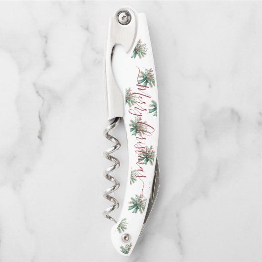 Seasonal Greenery with Red Script Holiday Message ソムリエナイフ (正面)