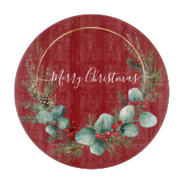 Seasonal Greenery with White Script  カッティングボード