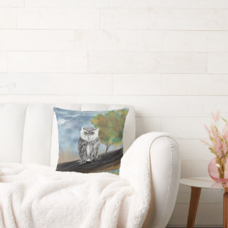 Seasonal Owl Painting in Nature Wonders クッション