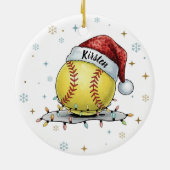 Seasonal Sparkle: Softball with Santa Hat  セラミックオーナメント (裏面)