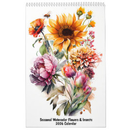 Seasonal Watercolor Flowers & Insects – 2026 カレンダー
