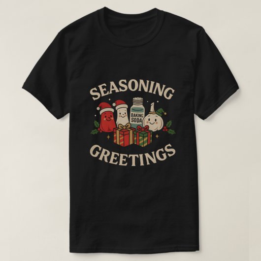 Seasoning Greetings Funny Chef Christmas Design Tシャツ (デザイン正面)
