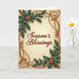 Seasons Blessings Elegant Green and Gold Christmas カード