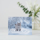 Seasons Greeting Holiday Bobcat Snow シーズンポストカード (スタンド正面)