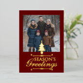 Season's Greeting Treeと写真 箔シーズンカード (立ち正面)