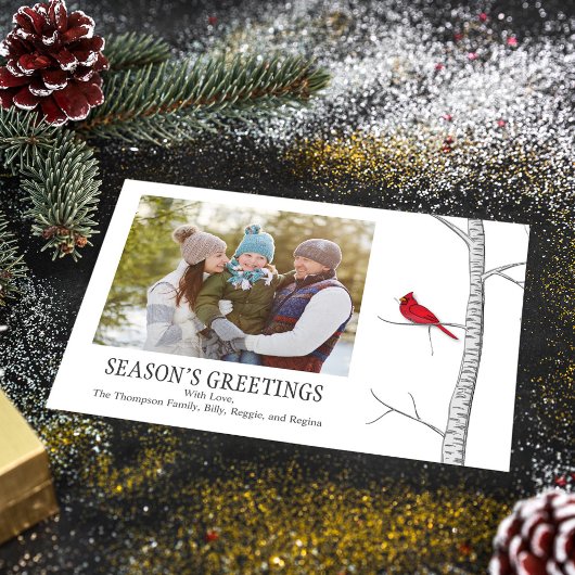 Season's Greeting Winter Red（鳥）ショウジョウコウカンチョウ2枚 シーズンカード