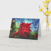 Seasons Greeting with Cardinal and Poinsettia カード (黄色い花)