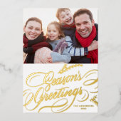 Season's Greetings書道エレガント写真 箔シーズンカード (正面)