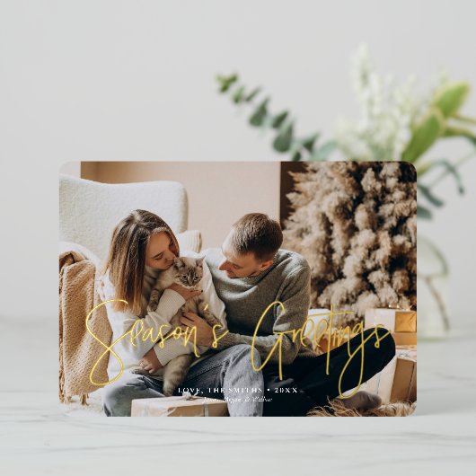 「Season's Greetings」の写真カスタムクリスマス 箔シーズンカード (立ち正面)