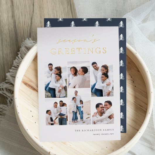 Season's Greetings エレガント 6 Photo Collage 箔シーズンカード