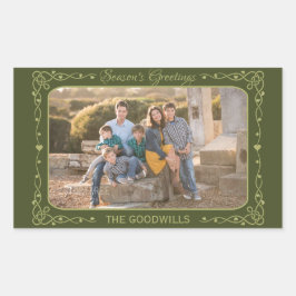 Season's Greetings カスタムPhoto & Nameスタンプ 長方形シール