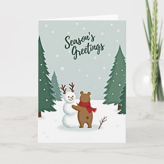 Seasons Greetings Bear Snowman カード (正面)