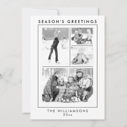 Season's Greetings Black and White Photo シーズンカード (正面)