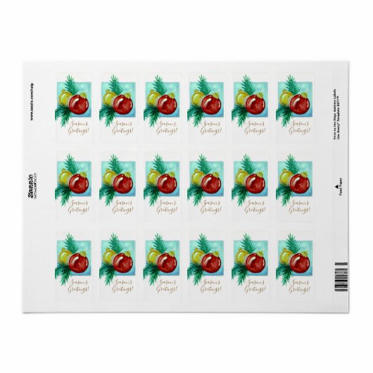 Season's Greetings Card With Baubles ラベル (フルシート)