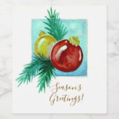 Season's Greetings Card With Baubles ワインラベル (シングルラベル)