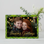Seasons Greetings | Christmas Green Plaid Photo 箔シーズンカード (立ち正面)