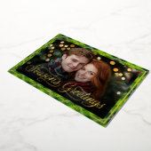 Seasons Greetings | Christmas Green Plaid Photo 箔シーズンカード (回転した状態)