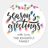 Seasons Greetings Christmas Lights From Name ラウンドシール (正面)