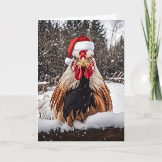 Seasons Greetings Country Rooster Chickens Xmas カード (正面)