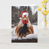 Seasons Greetings Country Rooster Chickens Xmas カード (黄色い花)
