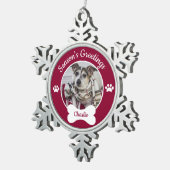 Season's Greetings Cute Dog Photo Name Paw Prints スノーフレークピューターオーナメント (右)