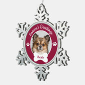 Season's greetings Cute Dog photo with Name Paws スノーフレークピューターオーナメント (右)